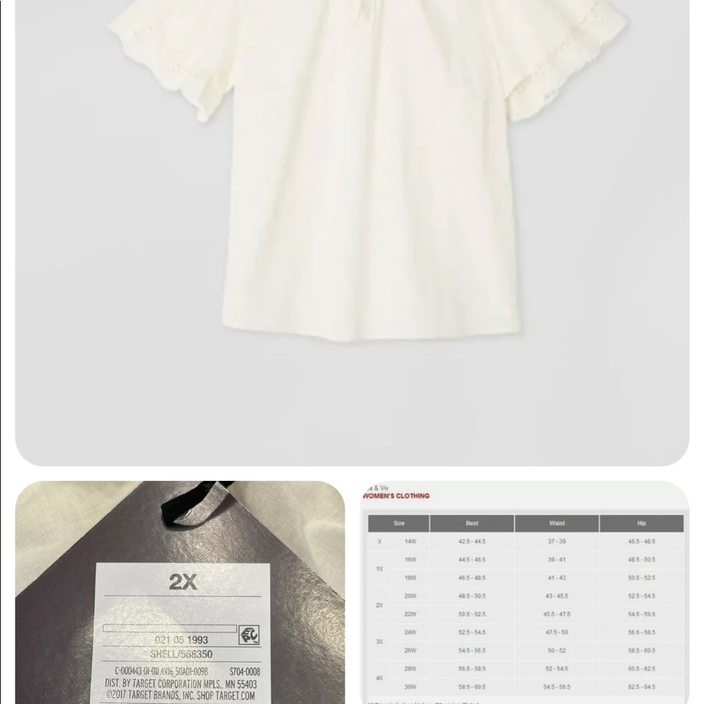 2X Womens Plus Size Short Sleeve Eyelet Blouse Cream - Ava Viv. V Neck. NWT - Picture 6 of 7